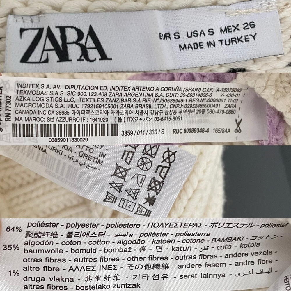 ZARA Ecru Crochet Sweater Vest V-Neck Sleeveless Colour Block Cream S - Picture 8 of 9